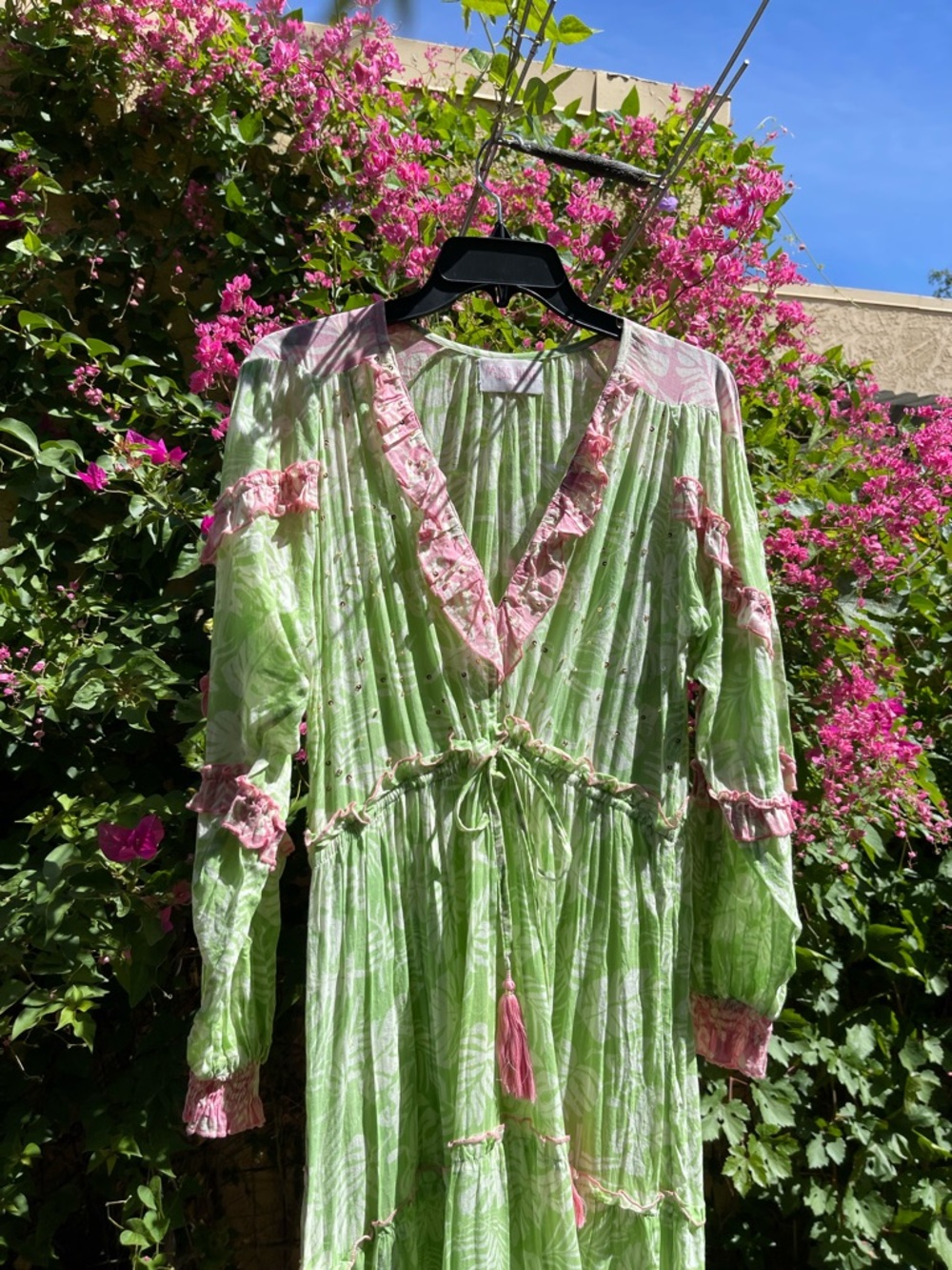 MISS JUNE PARIS Kara Long Maxi Dress Tassel Cinch Waist Pink Green Sequins OSFM - Picture 7 of 8